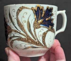 Antike Flow Blau Tasse Tee Kaffeebecher Blumen Schwer Gold Detail Vintage Porzellan - Bild 1 von 9