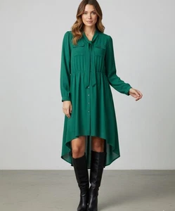 Surely Mine High Low Shirt Kleid Grün Small Langarm Quaste Transparent Rock Slip - Bild 1 von 16