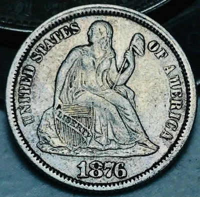1876 Seated Liberty Dime 10c Choice Centennial Date US Silver Coin CC28233 - Image 1 of 4