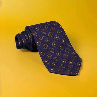 POLO RALPH LAUREN - 100% Wool - Navy Blue Paisley Tie 3 3/8" x 58-60" - Italy - Image 1 of 4