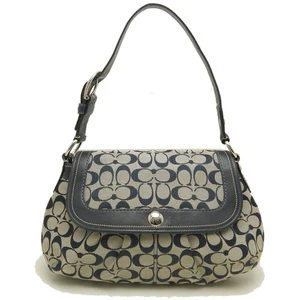 COACH Shoulder bag Signature F13739 Canvas/ Leather Navy Gray OUTLET/252857 - Picture 1 of 9