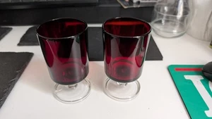Vintage Luminarc Ruby Red Cavalier Short Stem Wine Glasses French 60s 70s Bar #2 - Picture 1 of 4