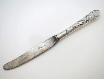 Cuchillo grande de mesa/cena de plata esterlina antiguo inglés victoriano COBURG raro Foto 1 de 4