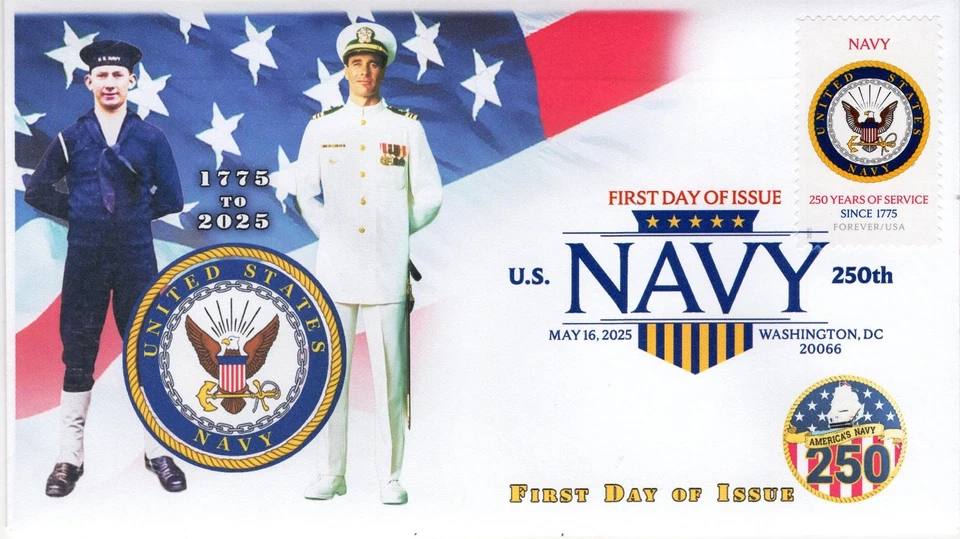 25 - 180,2025 年,美国海军,数字彩色邮戳,首日封面,250 周年 — 第 1/1 张图片