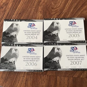 2004-2007 S Proof State Quarter Silver 5 Coin Statehood 4 Sets with Box and COA - Picture 1 of 9