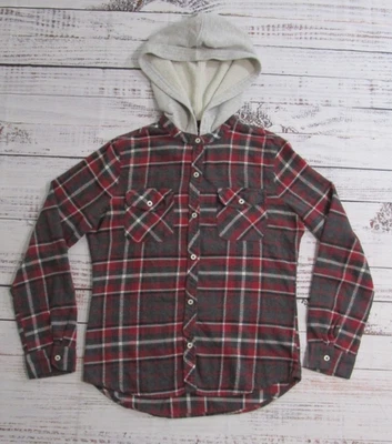 Camisa de franela Empyre negra roja a cuadros gris con capucha manga larga para mujer mediana Foto 1 de 4