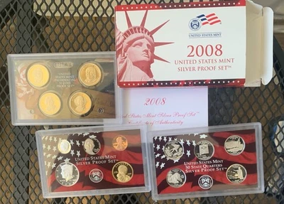 2008 USMint SILVER PROOF SET (original packing) 14  Coins - Image 1 of 4
