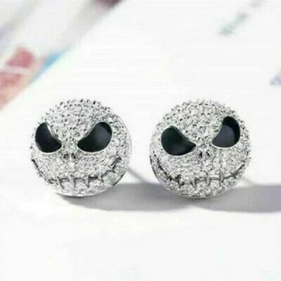 Серьги-гвоздики из белого золота 14 карат с эмалью для любителей призраков созданных в лаборатории бриллиантов 2 карата - Изображение 1 из 4