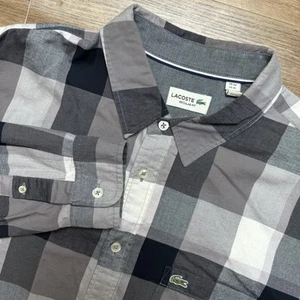 Camicia Lacoste uomo XL grigia a quadri manica lunga con bottoni vestibilità regolare logo preppy - Foto 1 di 9