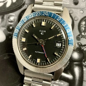 ELGIN Swiss 60s Vintage Rarely Seen GMT Computer Automatic Pilot Watch AS1902/03 - Picture 1 of 13