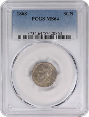 1868 Three Cent Nickel MS64 PCGS - Image 1 of 2