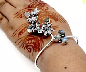 925 Sterling Silver Labradorite Gemstone Handmade Jewelry Cuff Bracelet S-ADJ" - Picture 1 of 7
