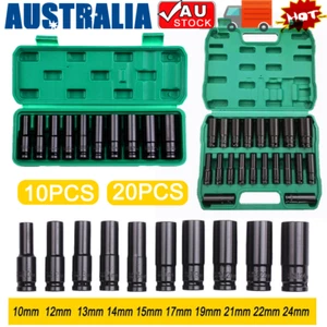 1/2" Drive Deep Impact Socket Set CR-V Steel Metric Sockets Long 10/20PCS 8-32MM - Picture 1 of 12