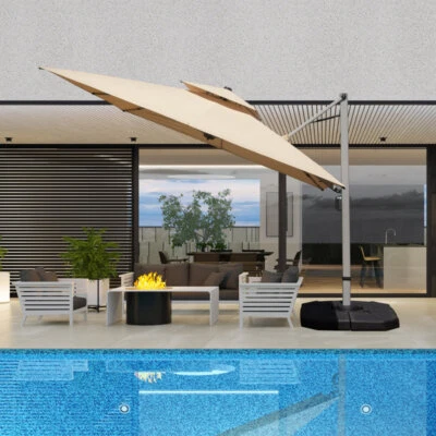 Paraguas voladizo Domi Square 8,69 pies x 8,69 pies con poste central (beige) Foto 1 de 4