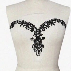 GlamourGleam Bridal Applique: Sparkling Beaded Sequin Rhinestone Trim for DIY We - Picture 1 of 6