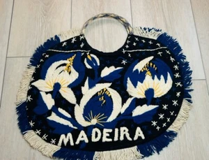 Vtg MADEIRA Portugal Handmade Wool Crewel Embroidered Blue White Iris Purse Bag - Picture 1 of 15