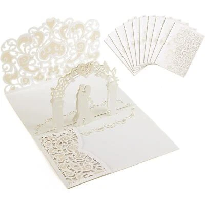 Bajayvovo 10 Piece Laser Cut Wedding Pop Up Card Invitation with Envelope Ivory - Image 1 of 4