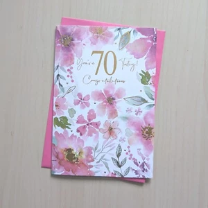 Alter 70 Geburtstagskarte 70. weiblich Damen Frauen Blumen - 7,5"x5,25" - Bild 1 von 3