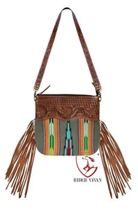 Genuine Leather Cowhide Hand Tooled Fringe Western Women’s Purse Bag Cross... - Picture 1 of 5