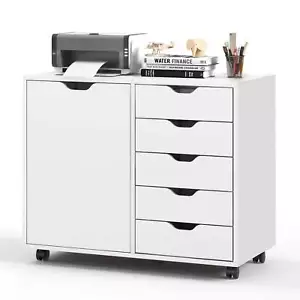 5-Drawer Mobile Chest of Drawers w/Door & Shelf File Cabinet Home Office - Picture 1 of 10