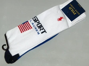 POLO RALPH LAUREN POLO SPORT Men's USA Flag Color Block Crew Socks, WHITE, nwt - Picture 1 of 12
