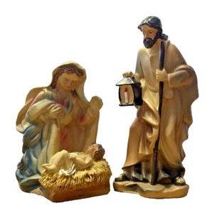 Vtg Greenbrier Christmas Nativity Set 2 Pc Mary Jesus Joseph Painted Resin 4.5" - Picture 1 of 16