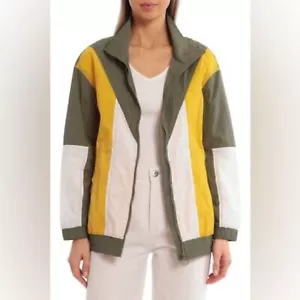 Avec Les Filles Colorblock Nylon Trainingsjacke - Größe L - Oliv Multi - Neu mit Etikett - Bild 1 von 10