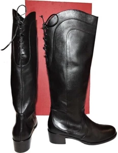 Salvatore Ferragamo Boots Leather Tall Riding Lace Up Leather Booties 10 - Picture 1 of 8