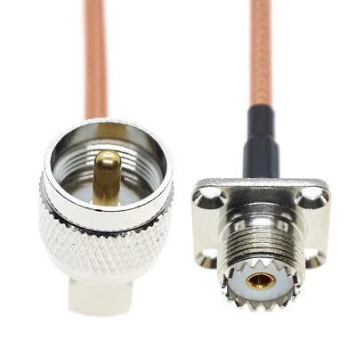 RG400 Cable PL259 UHF Male Right Angle to UHF Female flange Lot RF Jumper - Image 1 of 4