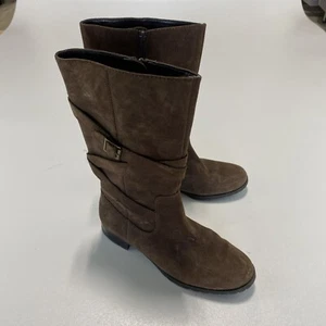 Ralph Lauren Shelby Dark Brown Suede Leather Strappy Calf Boots Womens Size 9 - Picture 1 of 6