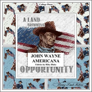 RILEY BLAKE, JOHN WAYNE AMERICANA, TESSUTI COWBOY WESTERN PATRIOTTICI - Foto 1 di 5