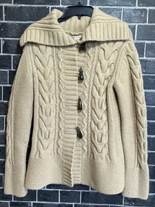 Vintage 90s Tommy Hilfiger Button Up Cardigan Small Lambs Wool Chunky Cable Knit - Picture 1 of 11