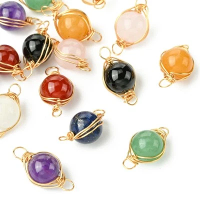 16pcs Multicolour Natural Gemstone Connector Charms with Copper Wire for DIY - Изображение 1 из 4