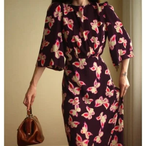 Mango Women's Midi Dress Size Medium Butterfly Purple Ankle Length Vintage - Picture 1 of 10