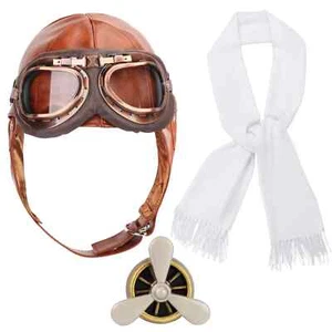 Aviator Costume 4Pcs 1920s Vintage Aviator Hat With Goggles White Scarf - Picture 1 of 4
