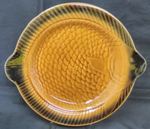 Set of 3 Sarreguemines France Green Brown Fish Scale Majolica Plates - Picture 1 of 8