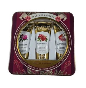 Crabtree & Evelyn ROSEWATER, POM, PEAR Hand Therapy Gift Set Tin 3x1.5oz LTD ED - Picture 1 of 5