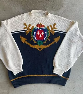 Vintage 90's Perry Ellis Crest Anchor Knit Crewneck Sweater - Picture 1 of 9
