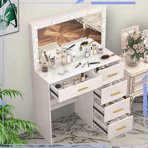 5 Drawers With 11 LED Mirror Makeup Vanity Table Bedroom Dressing Dresser Desk - Picture 1 of 10