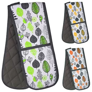 More details for new design colour leaf double oven glove pot holder 100% cotton baking mitts
