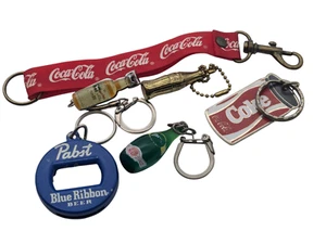 6 Vtg Assorted Varities Novelty Beverage Key Chains-Coke-Water-Scotch-Pabst Beer - Picture 1 of 11