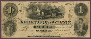 1854 Perry County Bank, Cannelton, Indiana $1 Obsolete Note W100-1 (60217) - Picture 1 of 2