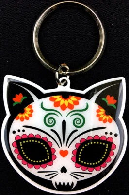 Gato Muerto Sugar Skull Dead Cat Keychain Ring Zipper Pull Evilkid New Day Dia - Image 1 of 3