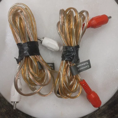 White And Red Male To Male Subwoofer Cables Silver Tips " Connect To Subwoofer" - Image 1 of 4