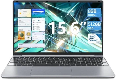 SGIN 15,6 Zoll Laptop 8GB RAM 512GB SSD Computer mit Quad-Core Wi-Fi 2,5Ghz - Bild 1 von 4