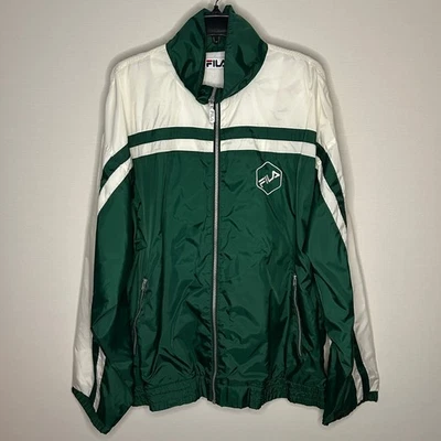 Chaqueta de Pista Fila Colorblock Verde Blanco Cremallera Completa Hombres L/XL Atlética Ligera Foto 1 de 4