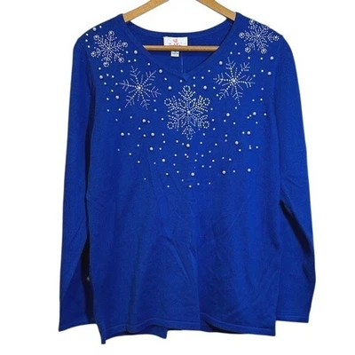 Women's New Quacker Factory Royal Blue Christmas Snowflake Embellished Sweater M - Image 1 of 4