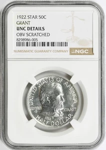1922 Grant 50c Commemorative Half Dollar NGC Unc Details Obverse Scratched - Picture 1 of 4