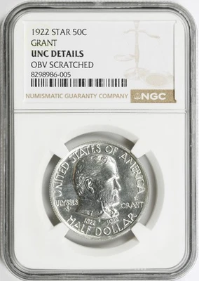 1922 Grant 50c Commemorative Half Dollar NGC Unc Details Obverse Scratched - Image 1 of 4