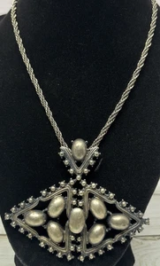 Signed 1971 Chr. Dior Germany Henkel & Grosse Modernist Silver Tone Necklace - Picture 1 of 11